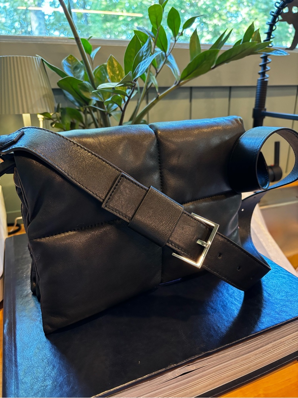 NEW ALLSAINTS Black Leather Puffy Crossbody Bag